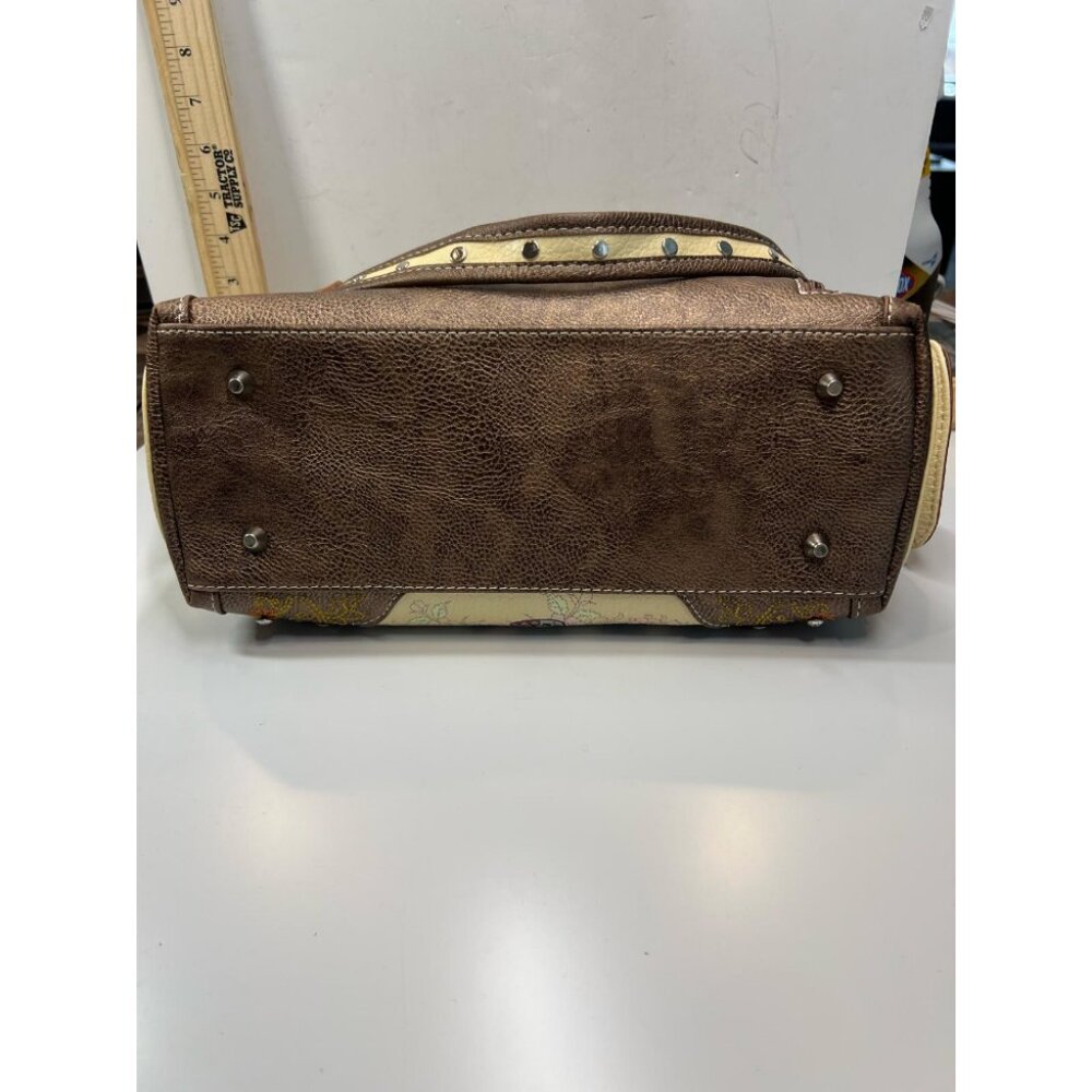 Women's Brown Boho Elephant Handbag Studded Tote Brown Faux Leather - Picture 5 of 5